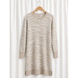 Banana Moon Tan Cream Animal Print Long Sleeve Festive Winter Knit Sweater Dress